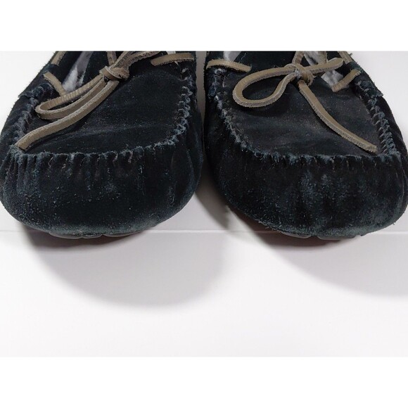 UGG Women's Slipper Moccasin Style Black Suede Sz 8 Indoor Outdoor Rubber Soles - Picture 4 of 13